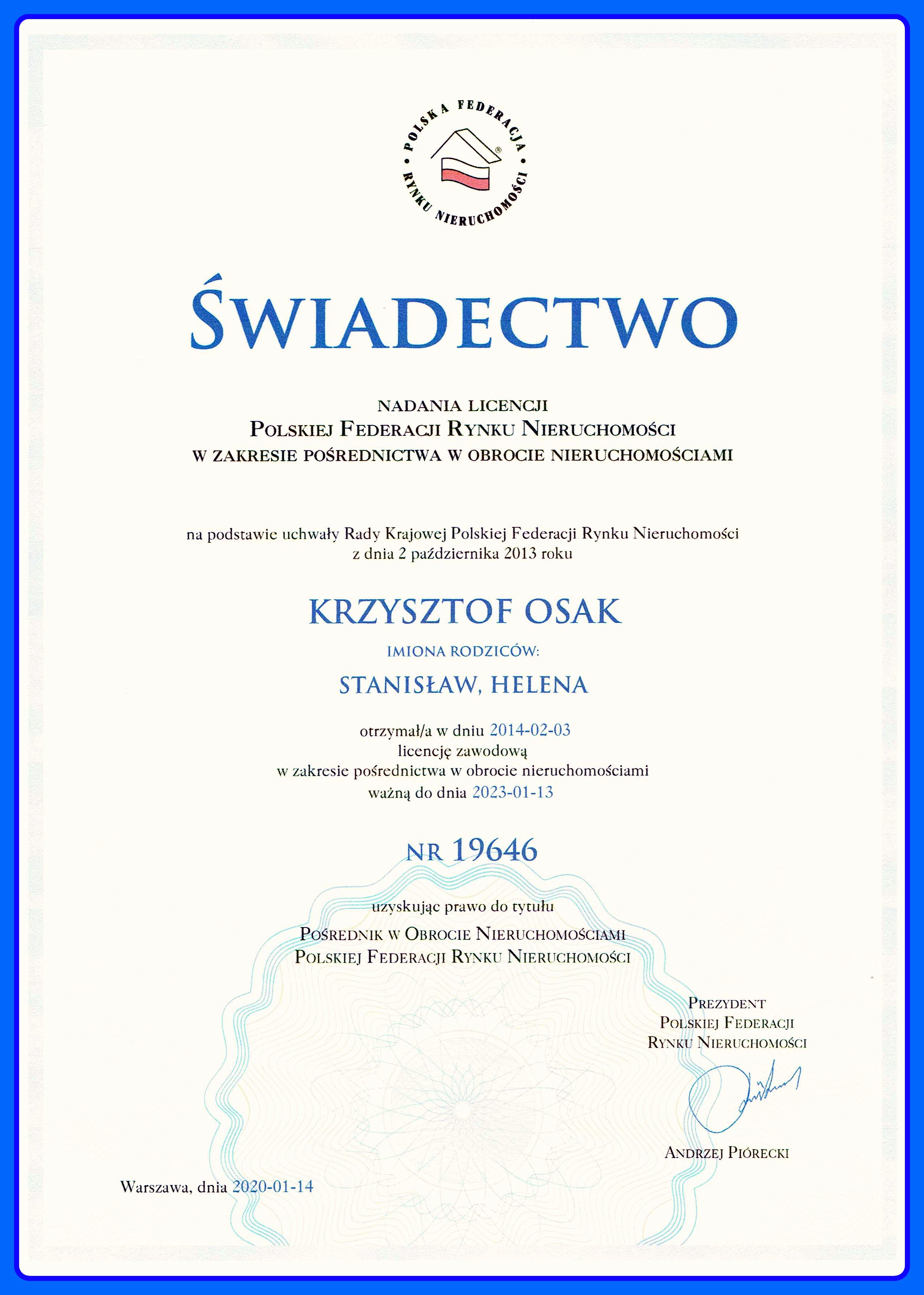 Certyfikat Osak